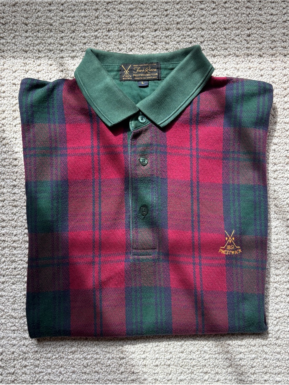 Vintage Frank Rennie Prestwick Golf Club Tartan Polo Men’s L Scotland
